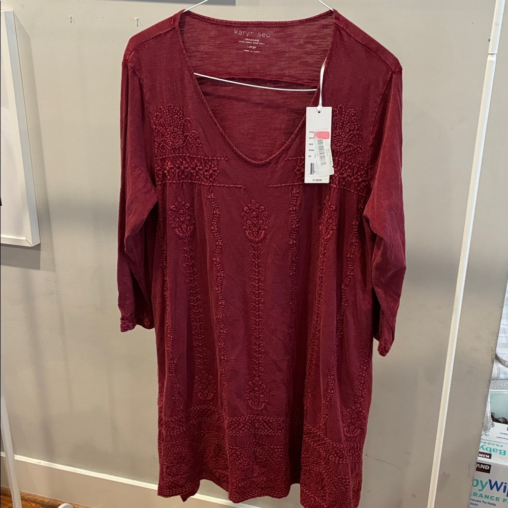 Karyn Seo Embroidered Burgundy Tunic Dress